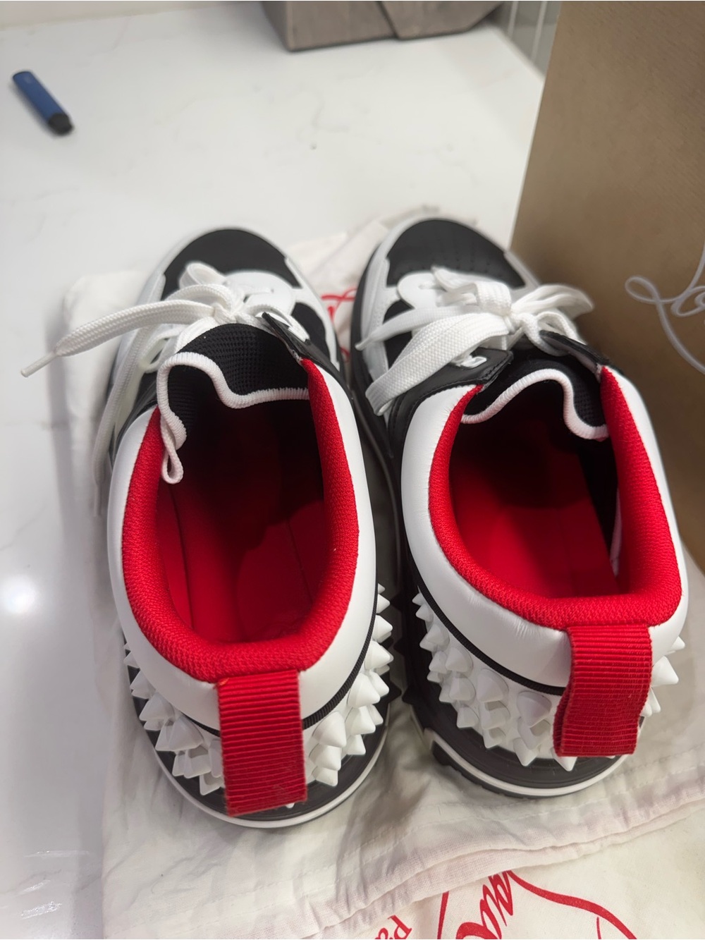 Christian Louboutin Black White Red Low-Top Lace-Up Sneaker - Picture 11 of 12